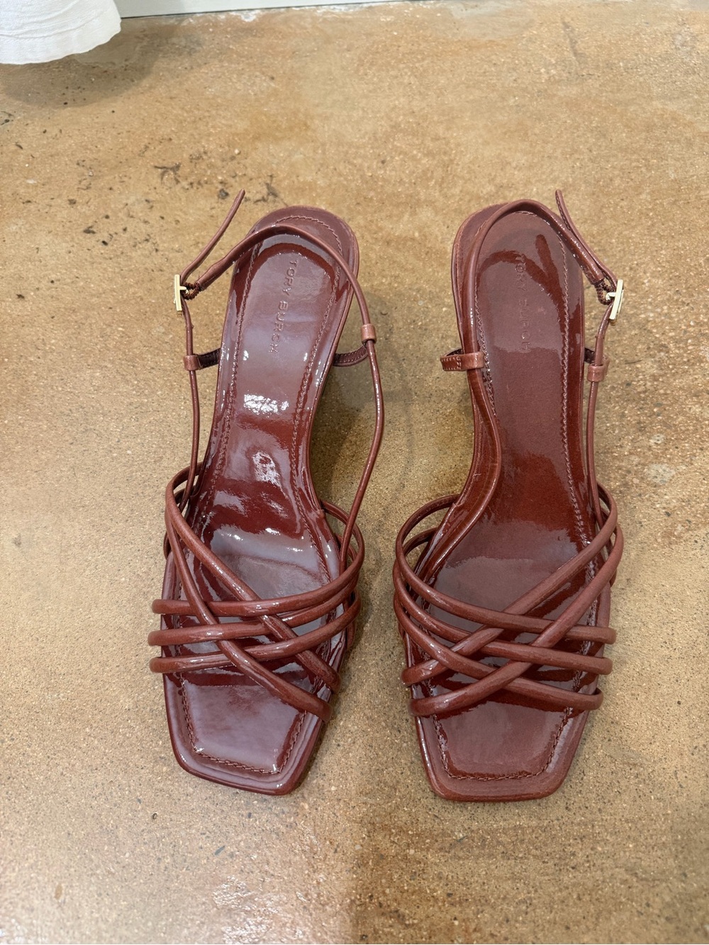 Tory Burch Multi Strap Wedge Sandals Cork Wedge Patent Leather Size 7.5 - Picture 3 of 7